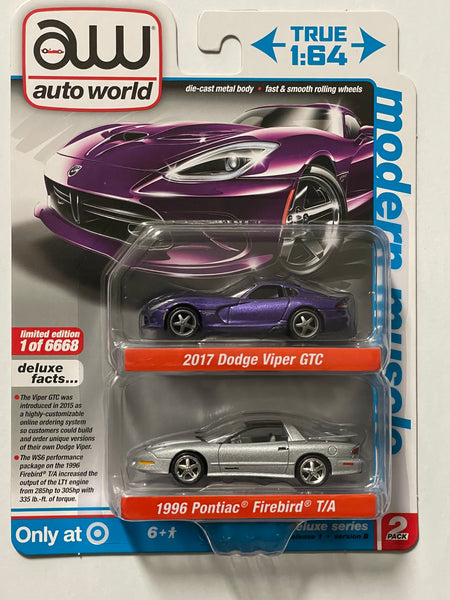 AUTO WORLD 2017 DODGE VIPER GTC /  1996 PONTIAC FIREBIRD T/A